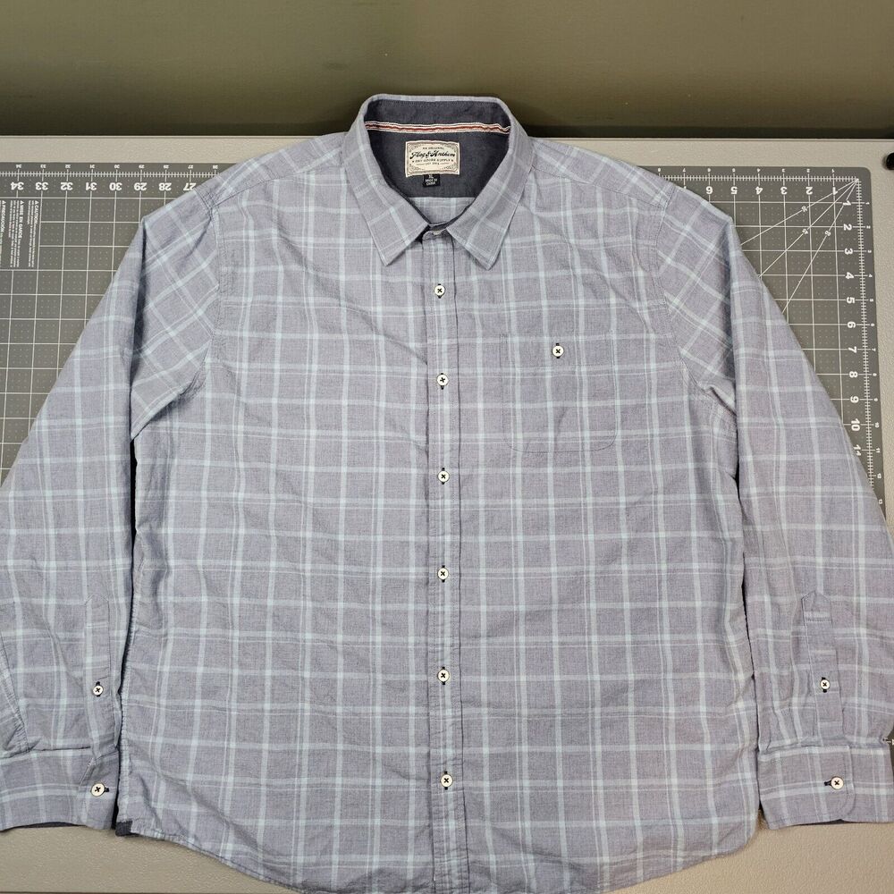 Flag And Anthem Shirt Mens XL Plaid Blue Work Outdoors Preppy Classic Academia